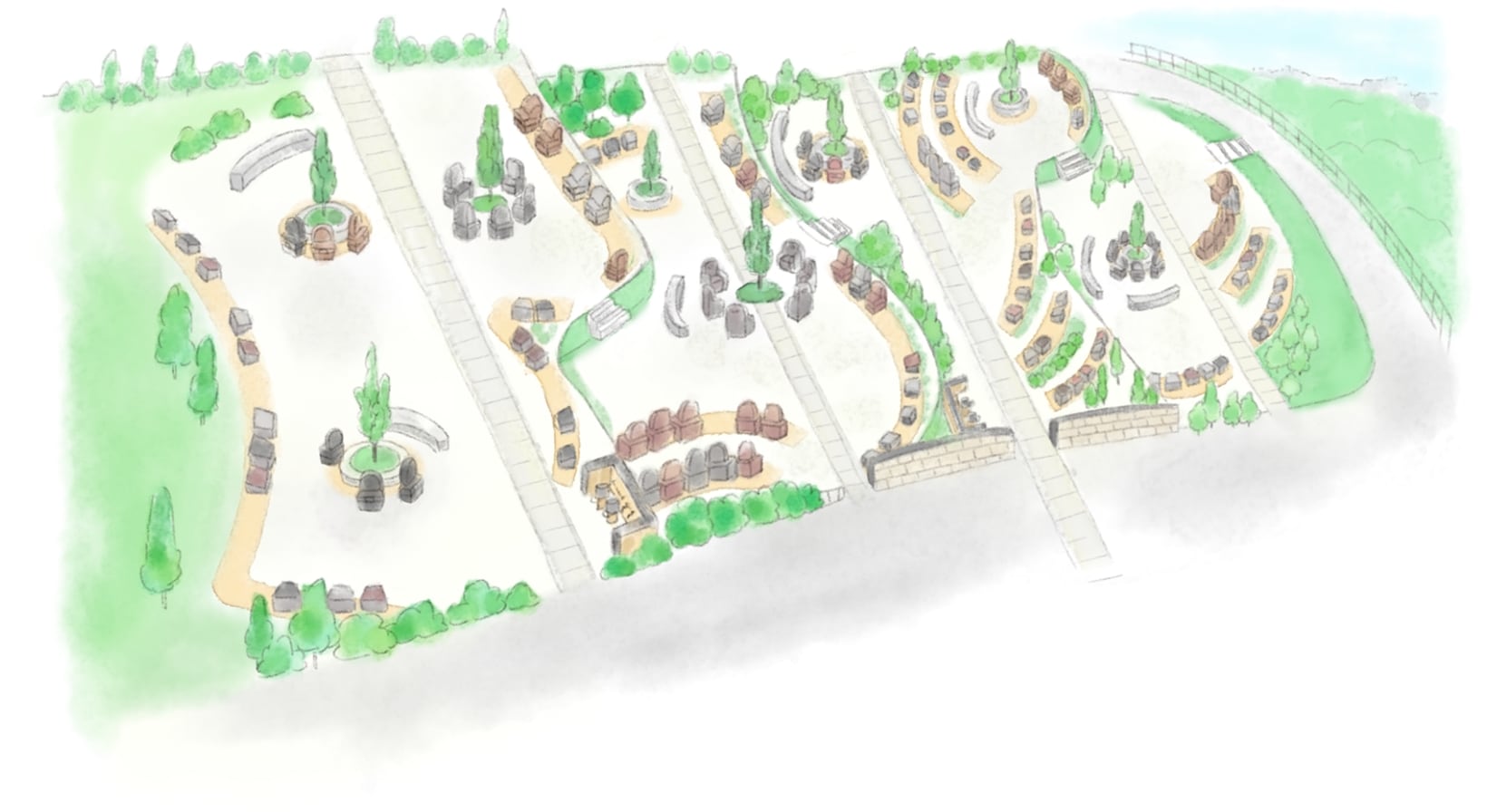 空中からのはびきの中央霊園のイラスト